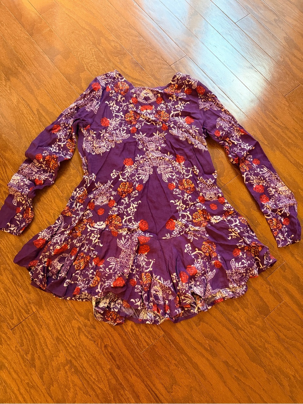 Free People Purple Floral Long-Sleeve Mini Dress